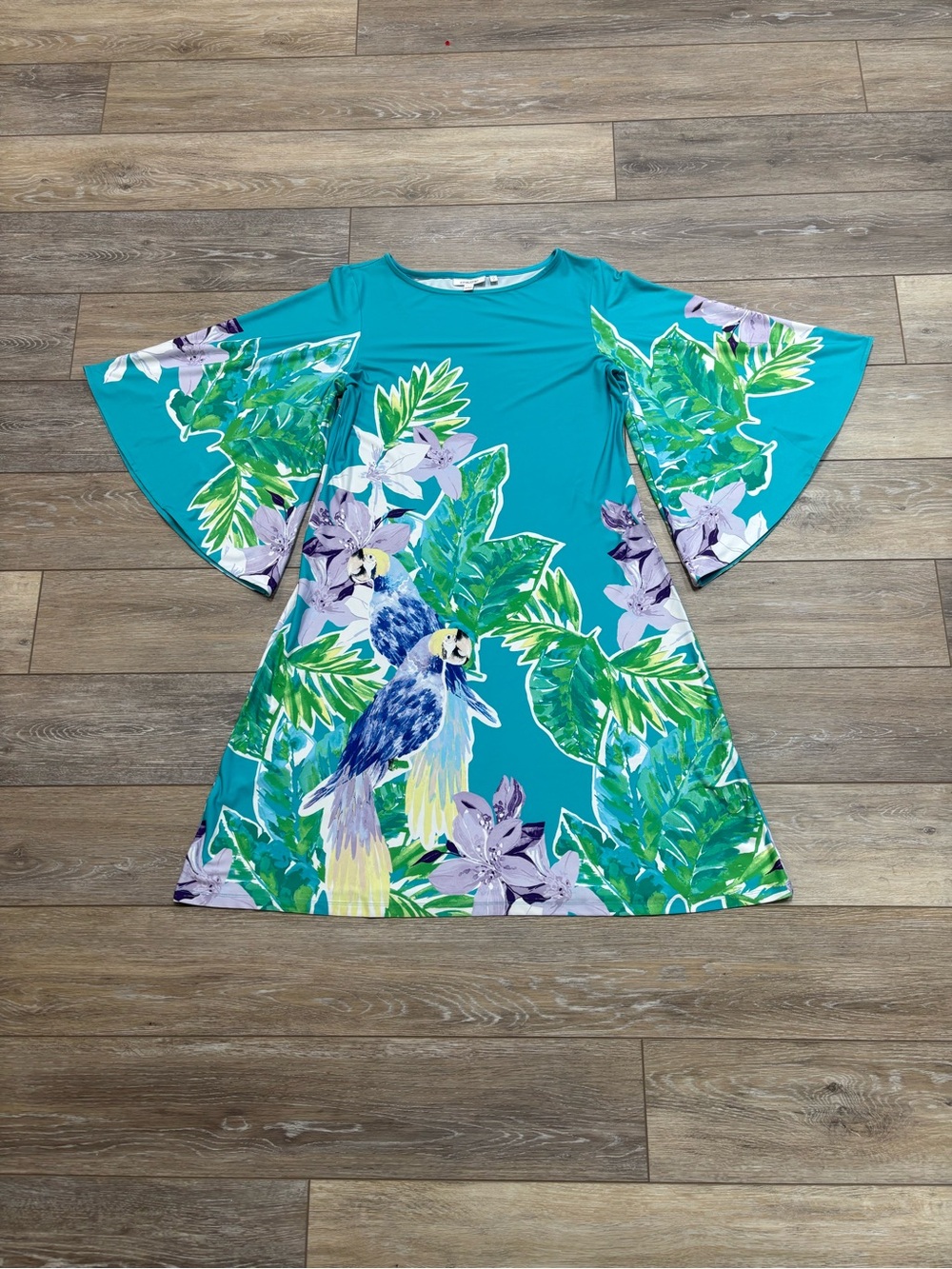 Chicos Dress Sz S (0) Angel Sleeve Floral Tropical Hawaii Vacation Cruise Beach